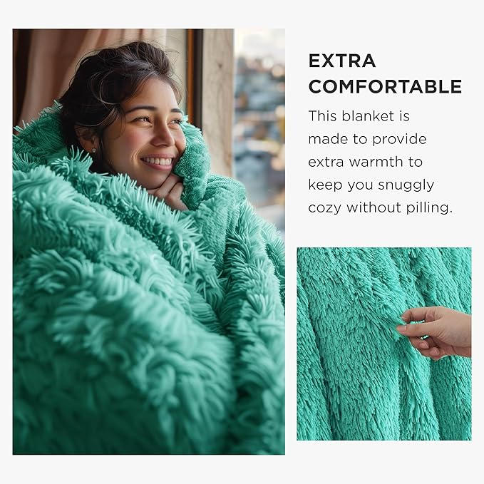 Bedsure GentleSoft Fluffy Aruba Blue King Size Blanket for Bed, Thick Soft Sherpa Faux Fur Fleece Bedding Fuzzy Plush Winter Warm Heavy Big Large King Blanket, Cozy Blue Gifts for Men Women, 108x90