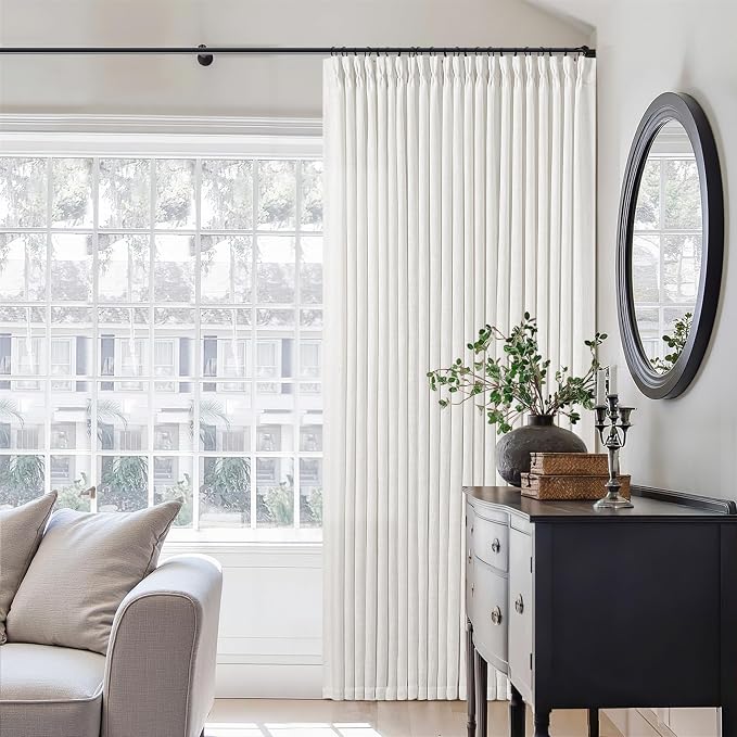 Beige White Pinch Pleated Extra Wide Curtain Panels 90 Inches Long 100 Wide | by Twodrapes