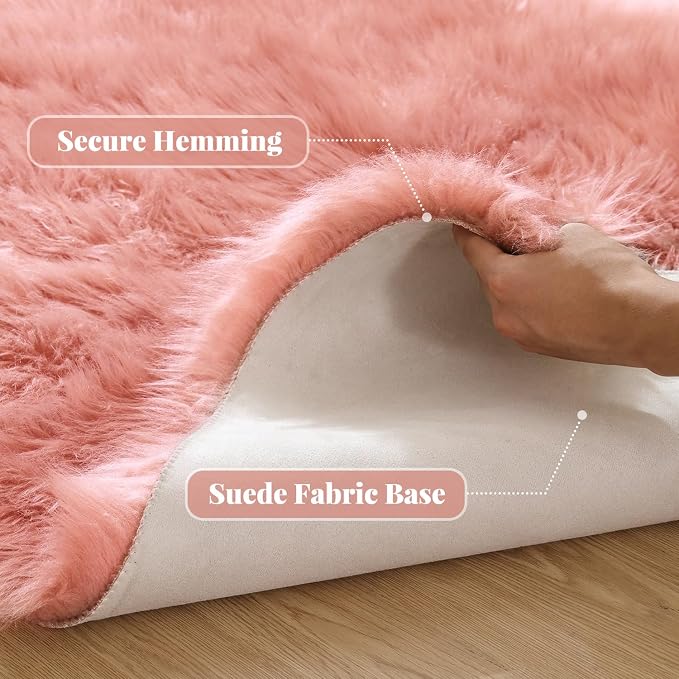 ORINOVA Pink Fluffy Sheepskin Fur Area Rugs - Image 3