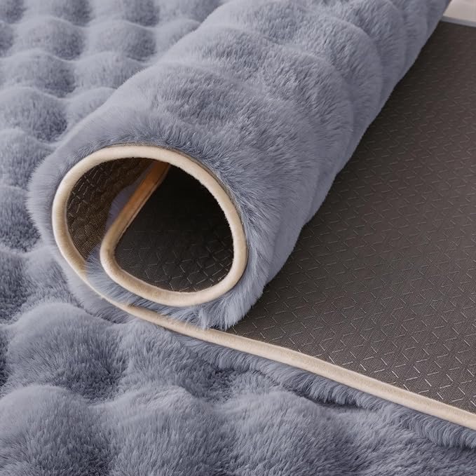 Blue Grey Rabbit Plush Rug 6'x9', Fluffy Shaggy Area Rug - Image 7