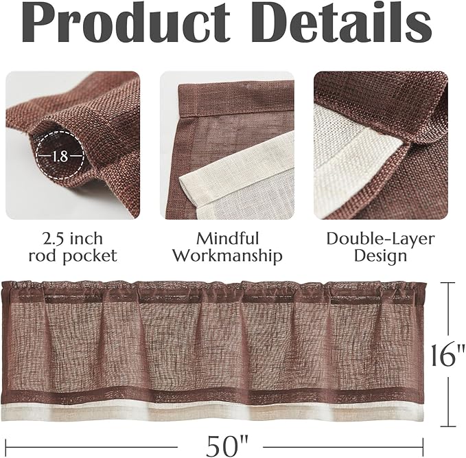 jinchan Linen Valance for Farmhouse Living Room Windows 16 Inch Slubbed Crossed - Image 6