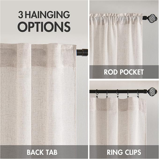 MIULEE White Linen Curtains 52x63 Inch Long 2 Panel - Image 3
