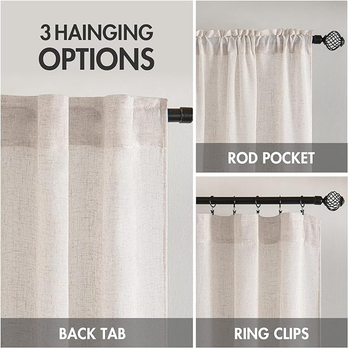 MIULEE White Linen Curtains 90 Inch Long 2 Panels Set - Image 3