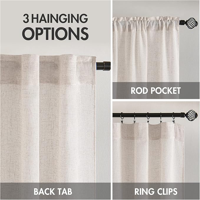MIULEE White Linen Curtains 63 Inch Length 2 Panels - Image 3
