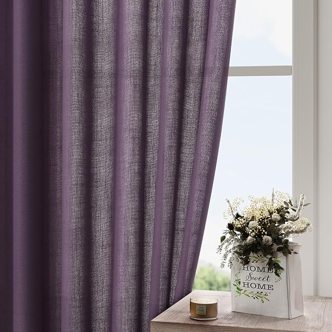 Plum Linen Curtains 102 Inches Long Rod Pocket Back Tab Drapes 2 Panels Set - Image 4