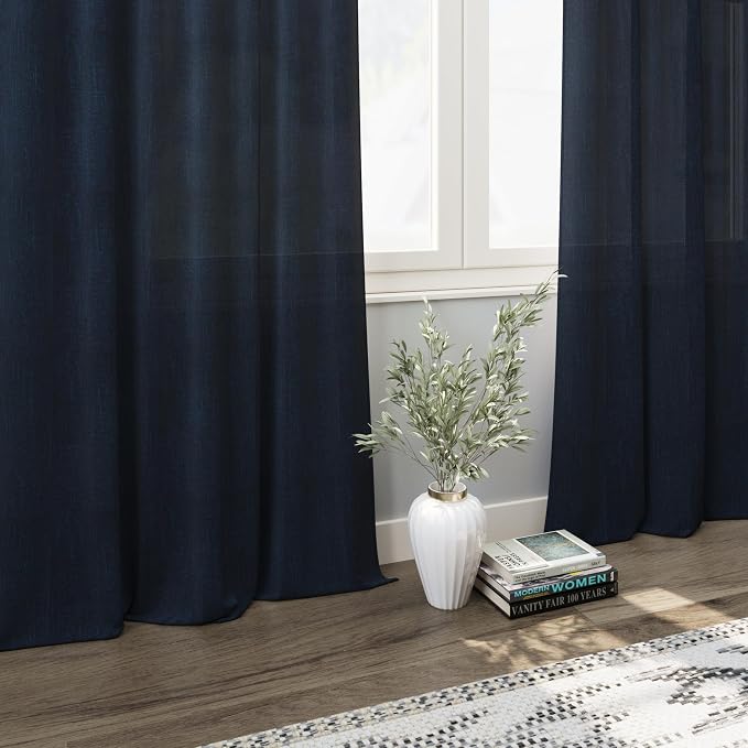 Navy Blue Linen Curtains 96 inches Long - Image 6