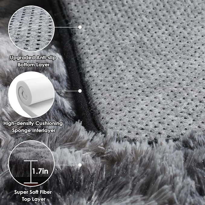Runner Rugs for Bedroom Living Room, Fluffy Tie-Dyed Dark Grey 2x6 Area Rug | - Image 2