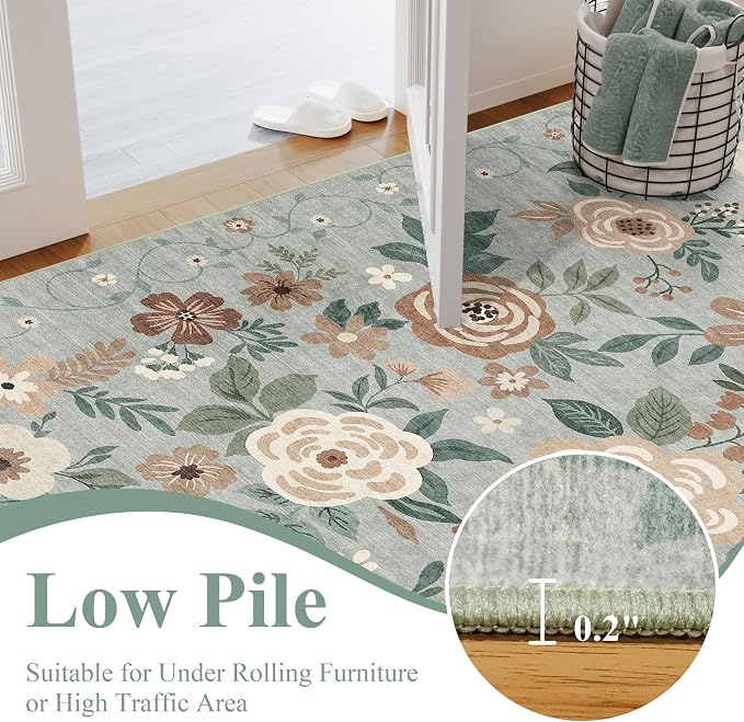 DUKINO 3x5 Area Rug, Floral Washable Rug - Image 8