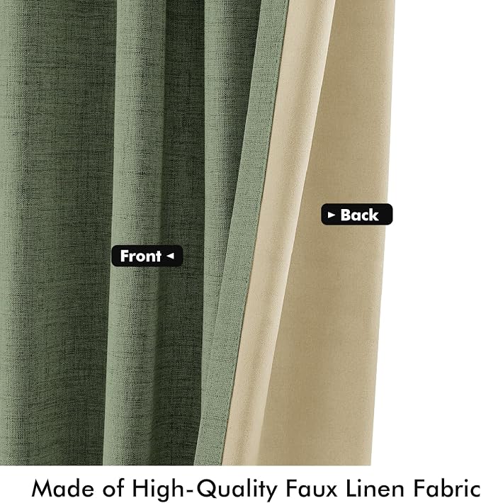MIULEE 100% Blackout Linen Curtains 42 x 96 Inch Olive Green 2 Panels | Thermal - Image 6