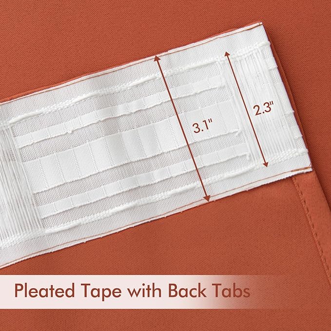 MIULEE Fall Burnt Orange Back Tab Blackout Curtains 52"x96" Length 2 Panels | - Image 4