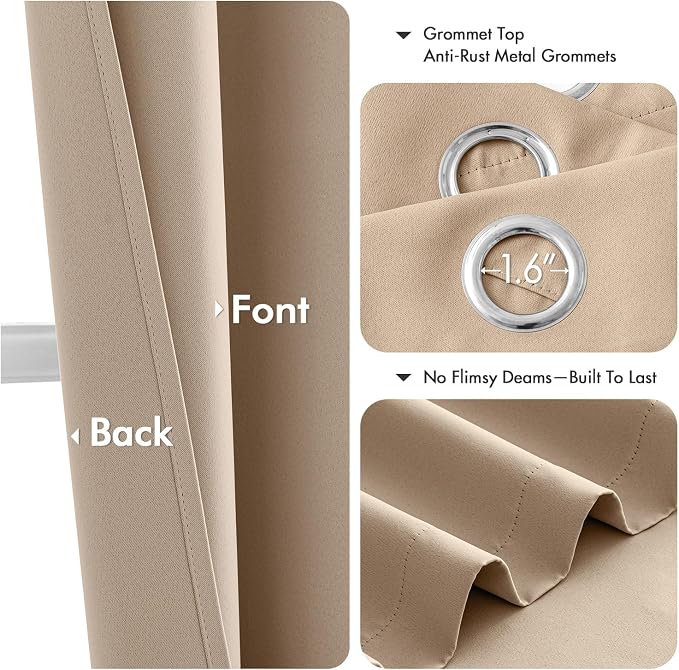 MIULEE Blackout Curtains for Bedroom 2 Panels 40 x 84 Inch Long Beige | Thermal - Image 4