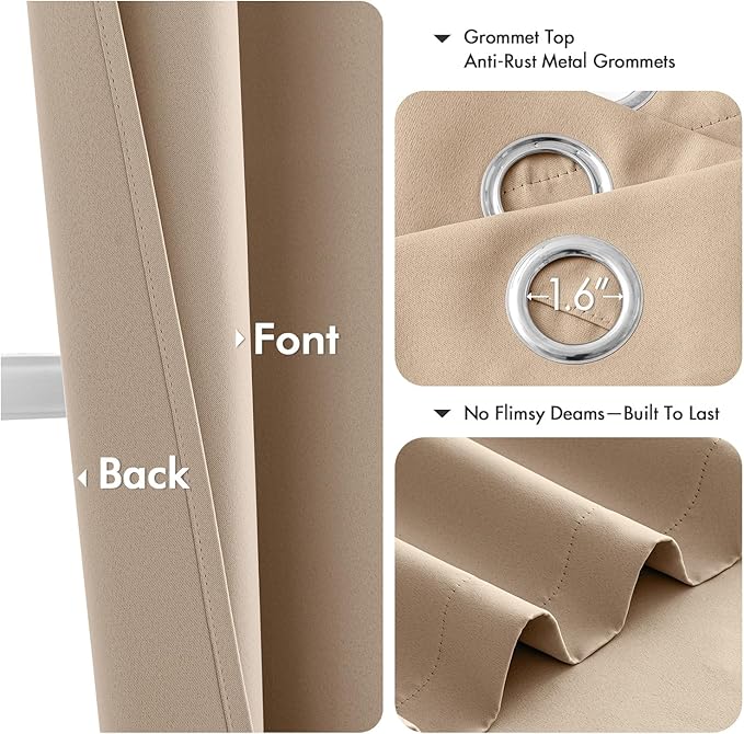 MIULEE Blackout Curtains for Bedroom 2 Panels 40 x 45 Inch Long Beige | Thermal - Image 4