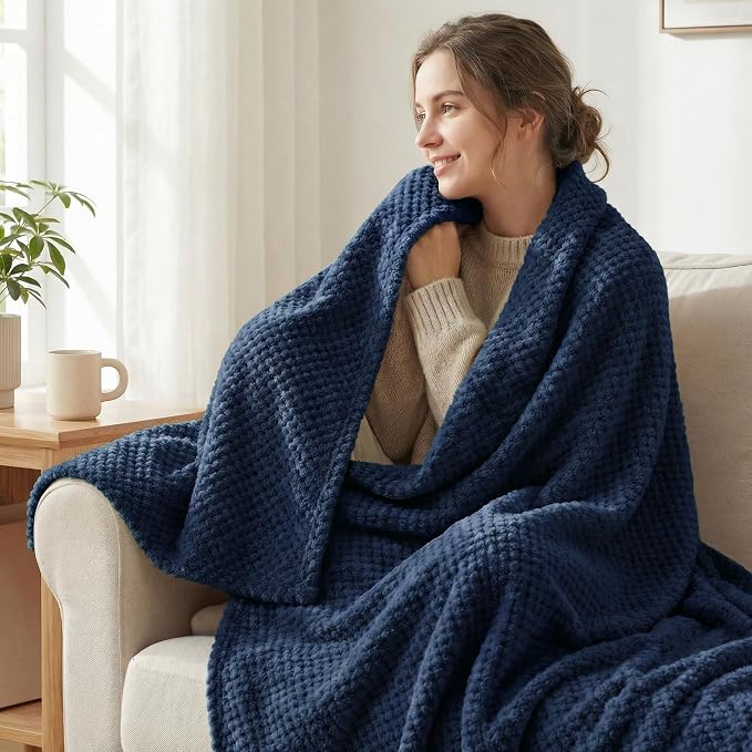 Exclusivo Mezcla Soft Waffle Fleece Bed Blanket Twin XL Size, Cozy Fluffy Design - Image 2