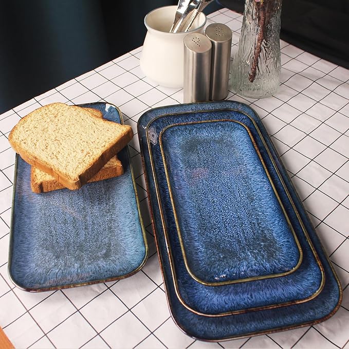 Porcelain Dinner Plates set dessert salad dish Set of 4,Main Dish for Steak,Bread, Pasta,Salad, Microwave Oven and Dishwasher Safe,Scratch Resistant Reusable 9.8 INCH Rectangular