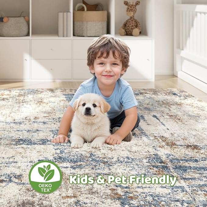 LOONGRUG Area Rug 5x7 Washable Neutral Modern Living Room Rugs Blue Tan | - Image 7