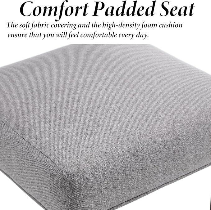 Kmax Farmhouse Dining Chairs Set of 4, Rustic Kitchen Chairs with Linen Fabric Seat and Woven Back, Vintage Accent Chairs for Dining Room, Living Room, Grey