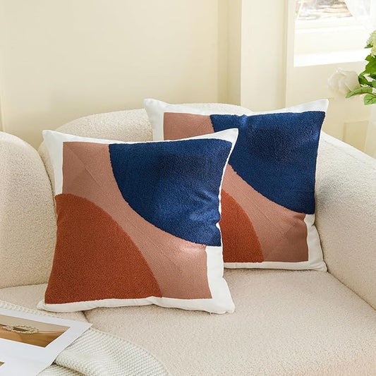 HOdo Home 2PCS 18x18 Inch Pillow Covers-Throw Pillow Cover,Tufted Boho Jacquard Pillow Covers,Farmhouse Decorative Pillow Cover,Pillow Cases for Couch,Sofa,Bed,Chair,Living Room,Home Decor