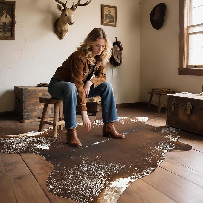 AROGAN Western Decor Faux Fur Cowhide Rug, 5.2x6.3 Feet Premium Animal Skin Cow - Image 5