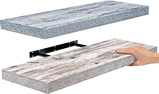 Sorbus Floating Shelf — Hanging Wall Shelves Decoration — Perfect Trophy Display, Photo Frames — Extra Long 24 Inch (Rectangle Shelf Set - Blue White)