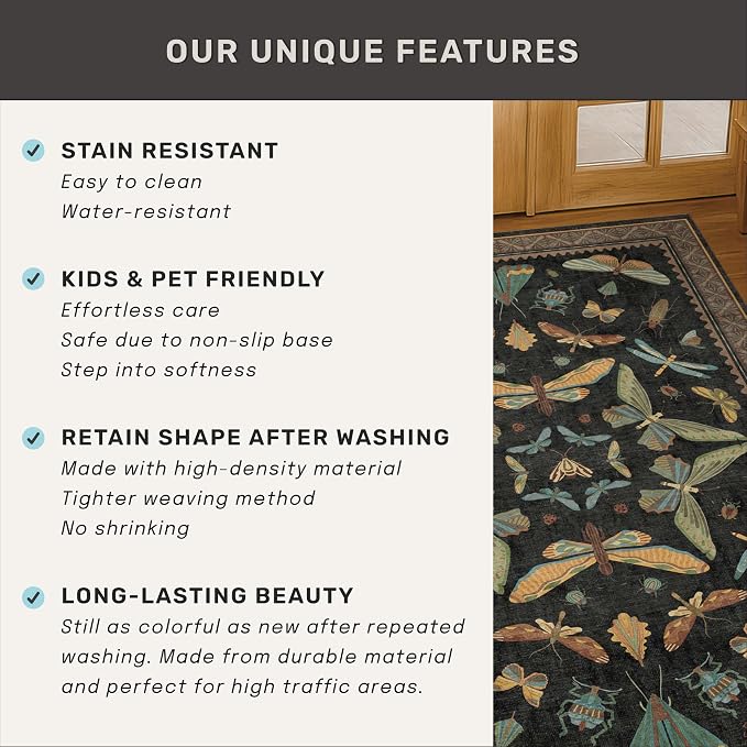Black Insect 2'6"x8' Washable Non Slip Runner Rugs - Image 7