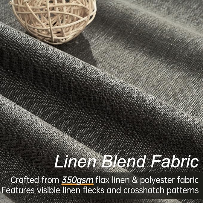 Topfinel 100% Blackout Linen Textured Curtains 84 inches Long Charcoal Gray - Image 2