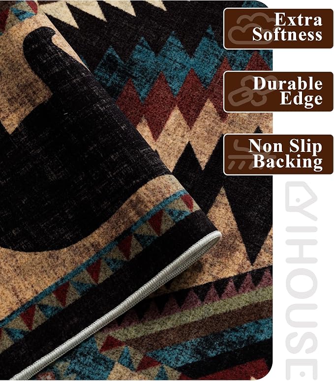 Rustic Cabin Area Rug for Bedroom 6x9, Machine Washable Lodge Bear Rug - Image 5