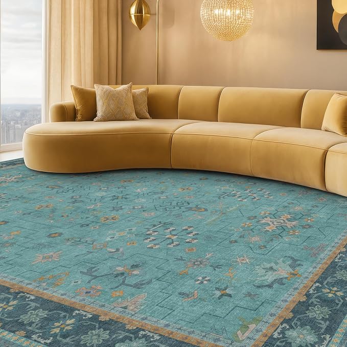 Teal 7x10 Large Rug for Living Room, Washable Soft Area Rugs for Bedroom Under - Image 3
