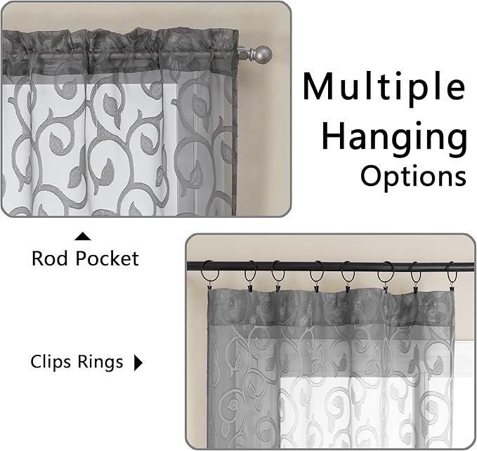 OWENIE Furman Grey Sheer Curtains 54 Inch Length 2 Panels Set - Image 4