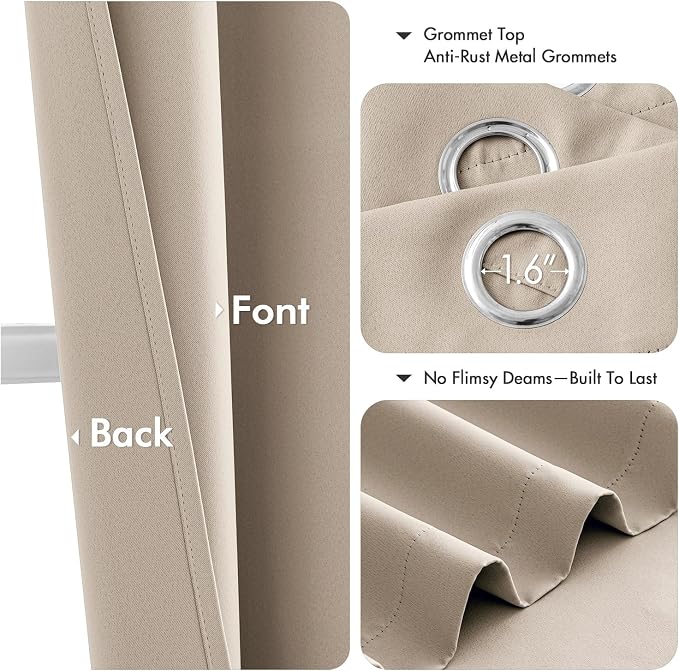 MIULEE Taupe Blackout Curtains for Bedroom Living Room 84 Inches Long 2 Panels - Image 4