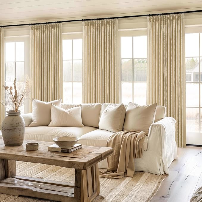 132 Inch Pinch Pleated Linen Curtains 2 Panels, Natural Beige Semi Sheer - Image 7