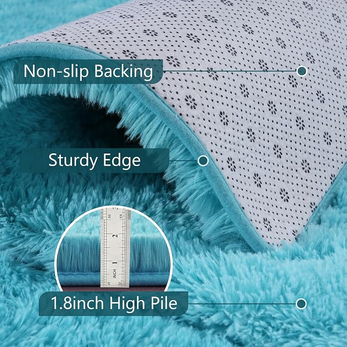 6x9 Large Blue Fluffy Soft Area Rug Non-Slip - Image 6
