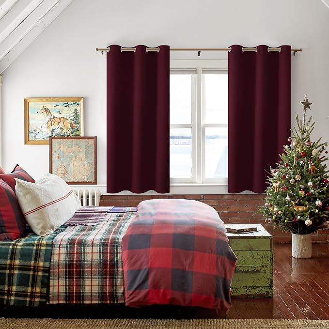 Short Blackout Curtains for Bedroom, Burgundy 42 x 45 Inch 2 Panels | Thermal - Image 6