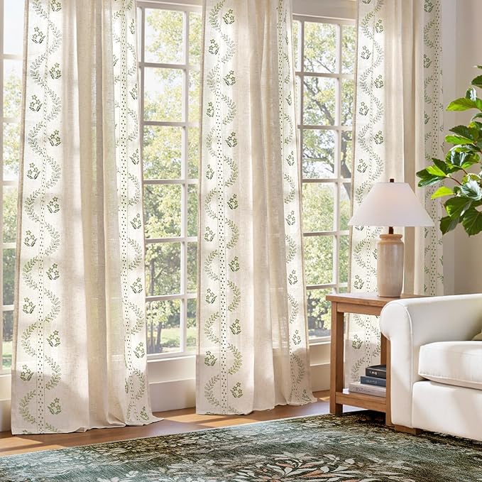 jinchan Belrose Linen Curtains for Bedroom Floral Curtains 84 Inch Length Linen - Image 3