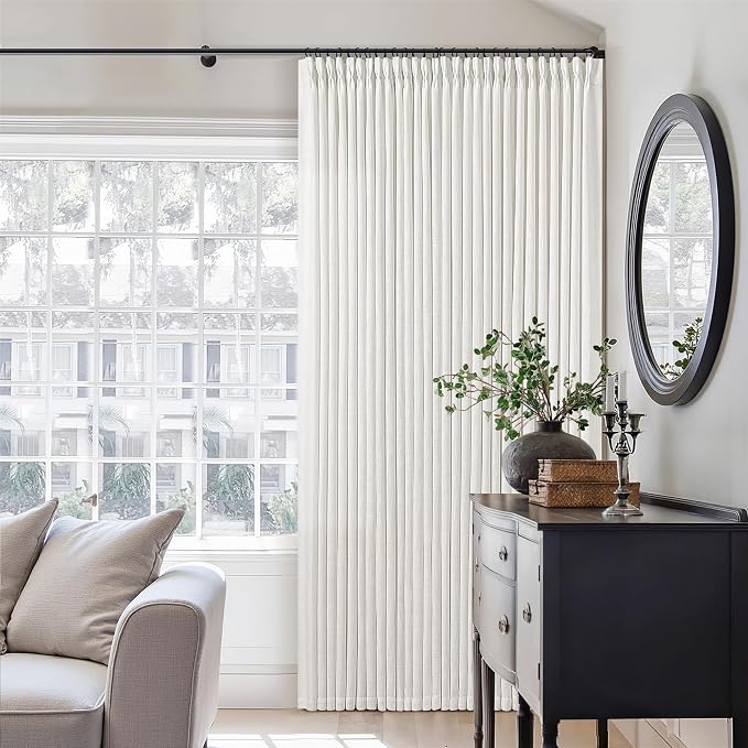 Beige White Pinch Pleated Linen Curtains 92 Inches Long 2 Panels | Memory - Image 7