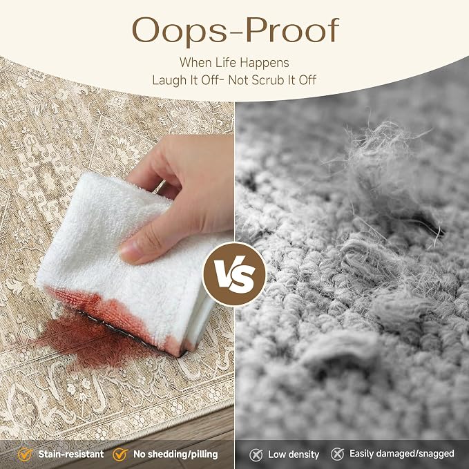 3x5 Washable Area Rug for Entryway Vintage Beige Non Slip Low Pile Carpet - Image 7