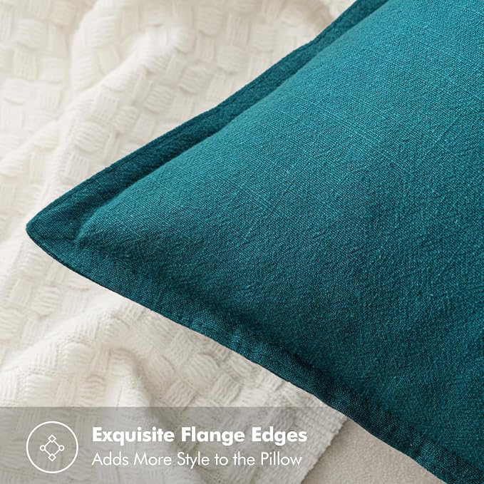 MIULEE Decorative Linen Euro Sham Pillow Covers 24x24 Teal Blue | Boho - Image 2