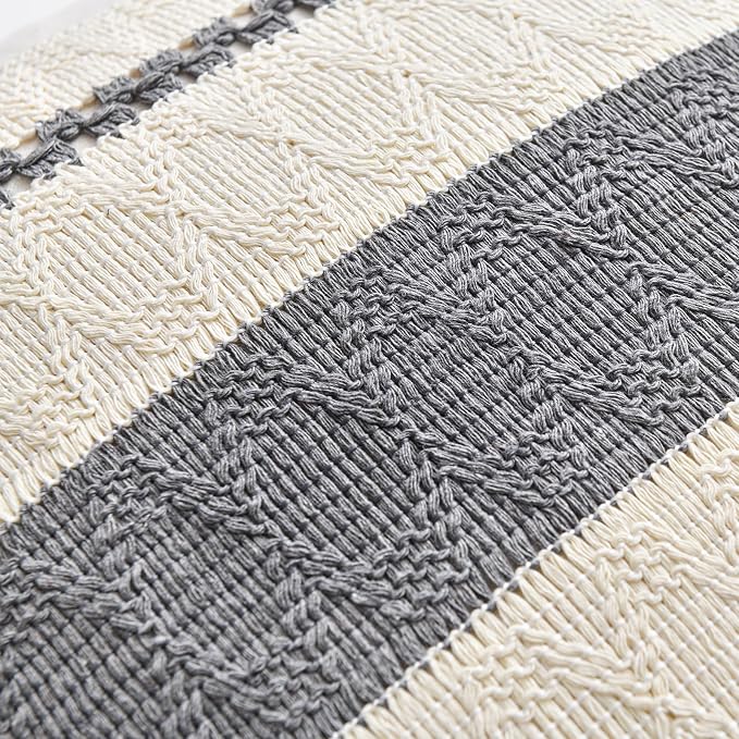 Fancy Homi Set of 1 Neutral Grey Farmhouse Big Decorative Throw Pillow Covers - Image 4