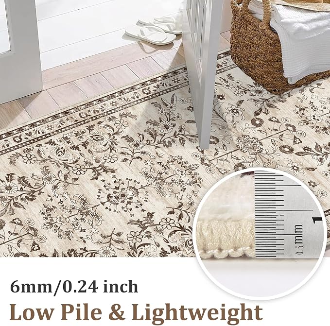 Yamaziot 2x5 Washable Hallway Runner Rug Non Slip Floral Carpet, Stain Resistant - Image 3
