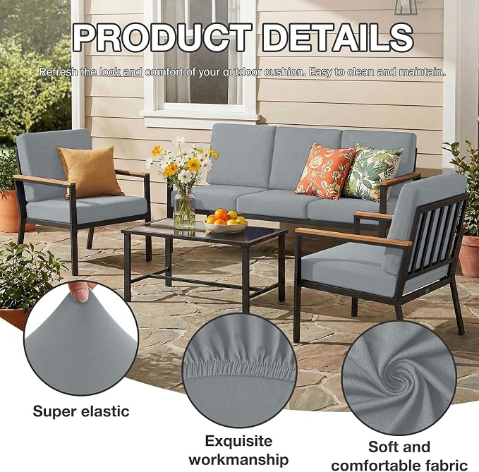 hyha 4Pcs Patio Cushion Covers, Stretch Outdoor Couch Cushion Covers Replacement - Image 3