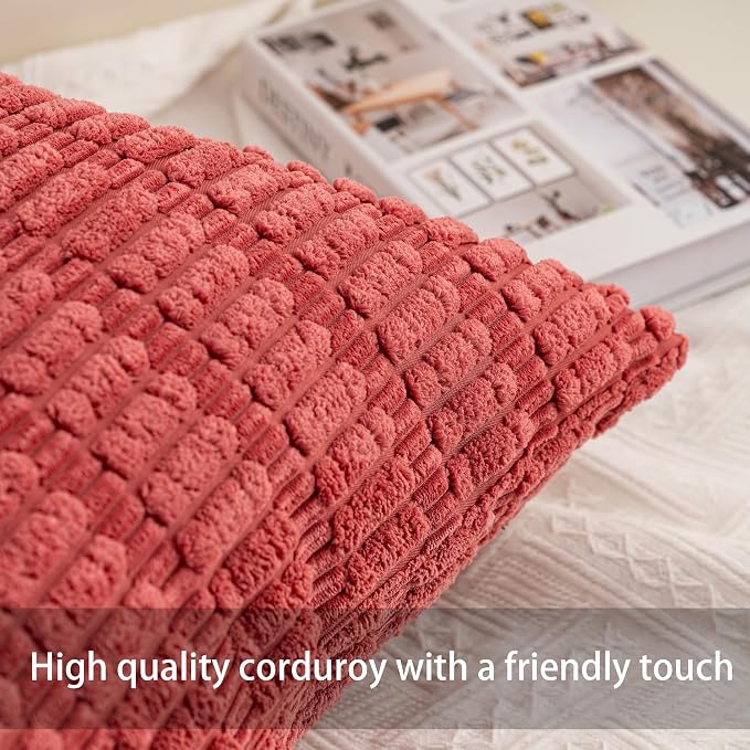 Pack of 2 Corduroy Decorative Throw Pillow Covers 18x18 Inch, Cranberry Red | - Image 2