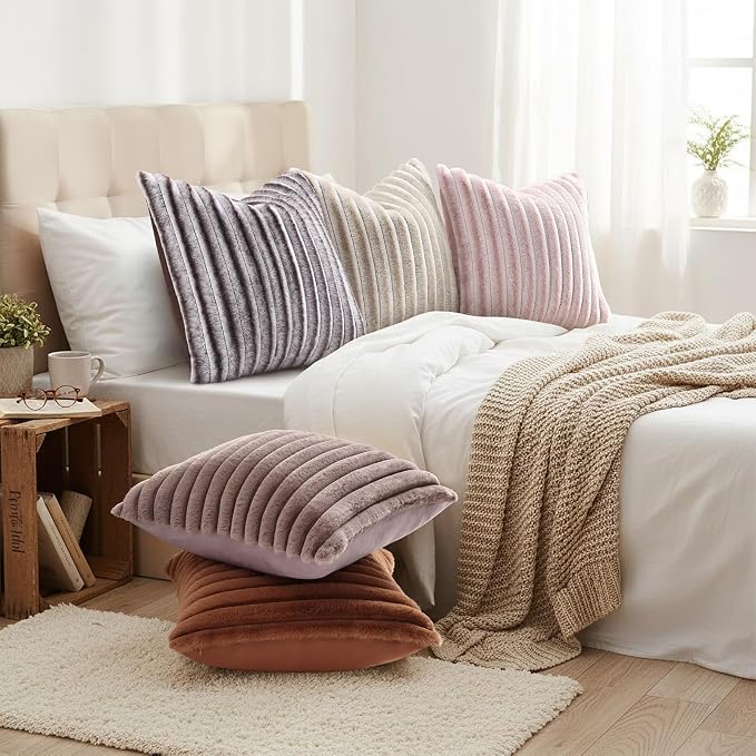 decorUhome Fall Faux Fur Throw Pillow Covers 24x24 Set of 2 Brown | Decorative - Image 6