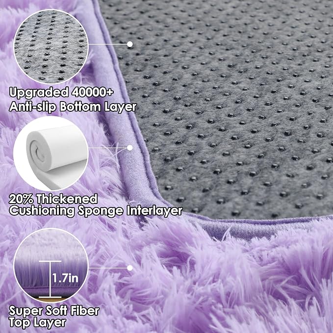 Purple Area Rugs for Bedroom Living Room, Fluffy 4x6 Indoor Bedside Floor Throw - Image 3