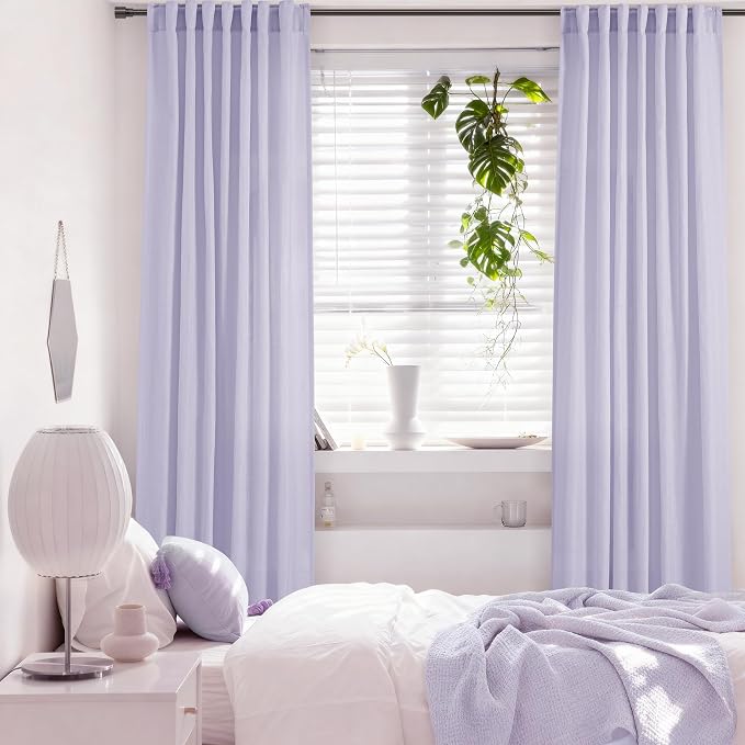 Lavender Semi Sheer Linen Purple Curtains 120 Inches Extra Long Ceiling to Floor - Image 5