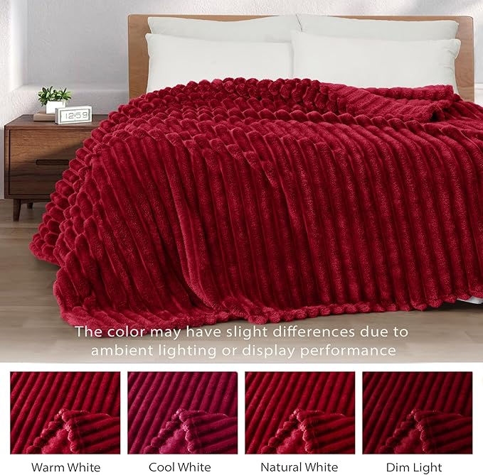 Exclusivo Mezcla Twin Size Flannel Fleece Blanket, Super Soft Striped Jacquard - Image 3