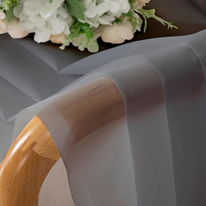 Charcoal Grey Sheer Kitchen Curtains 36 Inch Length 2 Pcs, Sheer Voile Curtain - Image 6