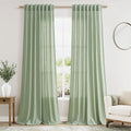 Mist Sage Linen Curtains Semi Sheer 96 Inches Long 2 Panels Set by Nanspring