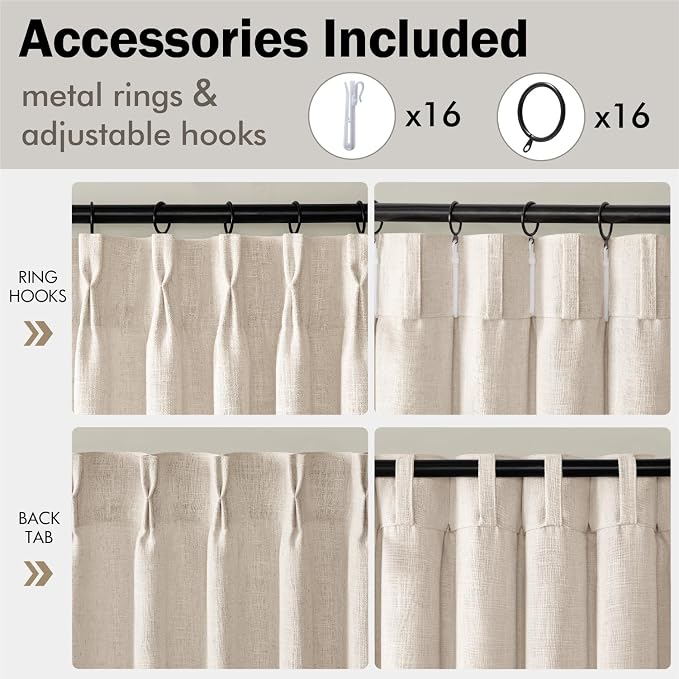 MIULEE Pinch Pleated Thick Linen Curtains 108 Inches Length 2 Panels - Image 8