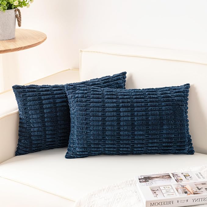 Pack of 2 Corduroy Decorative Throw Pillow Covers 12x20 InchSoft Boho Striped by Unknown