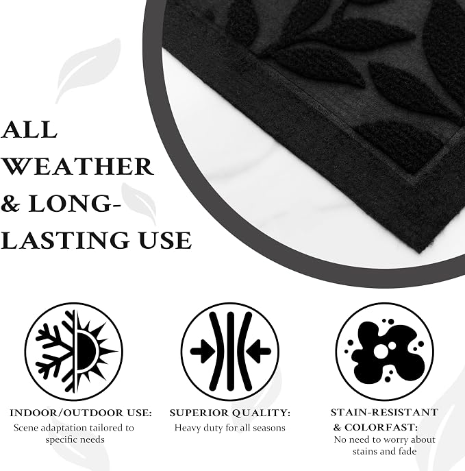 Black Leaves Outdoor Indoor Entrance Doormats, Absorbent Durable Heavy Duty - Image 5
