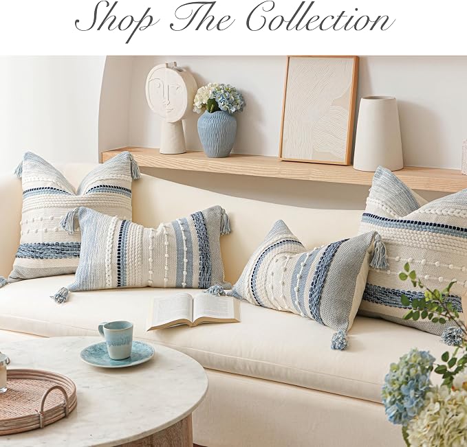 Coastal Blue Boho Decorative Throw Pillow Cover 18x18 Modern Bohemian Accent - Image 7